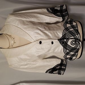 White silky jacket with black embroidery